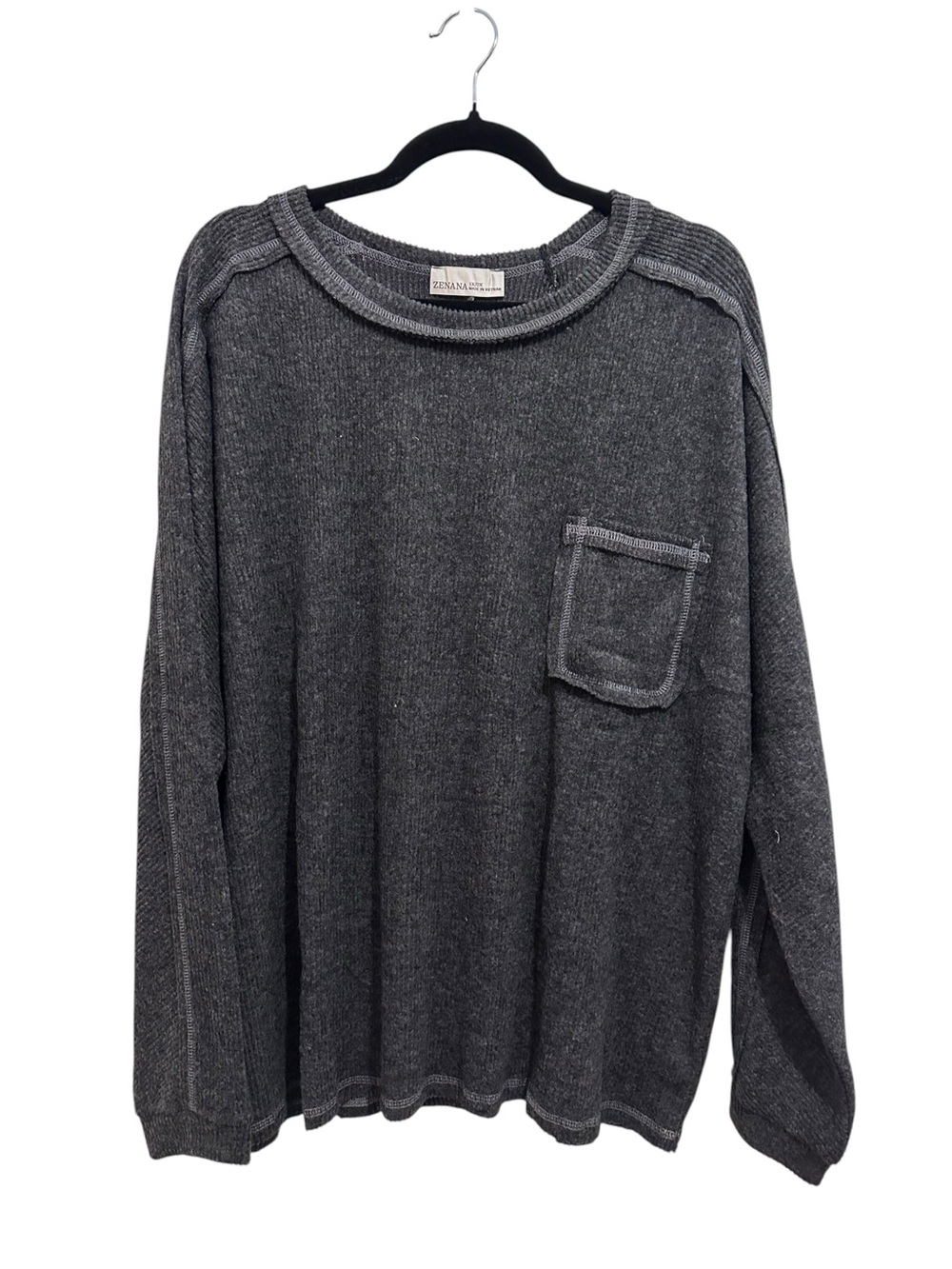 Zenana Outfitters Charcoal Gray Long-Sleeve Pocket Pullover